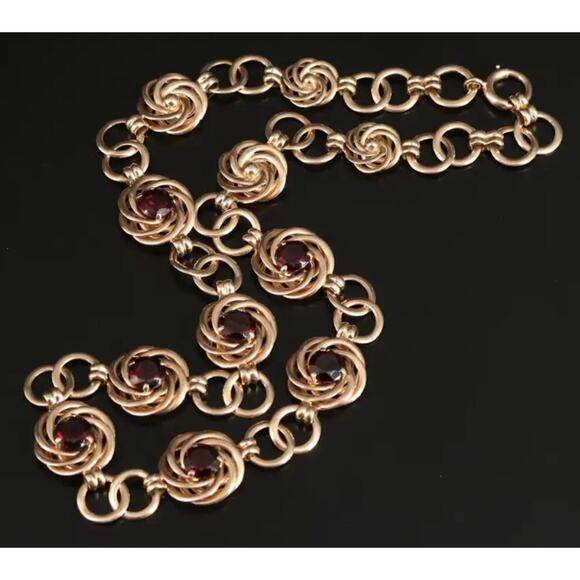 Vintage Tiffany & Co. 14K 14.00 CTW Rhodolite Garnet Art Deco Necklace Ca. 1960s - Picture 2 of 8